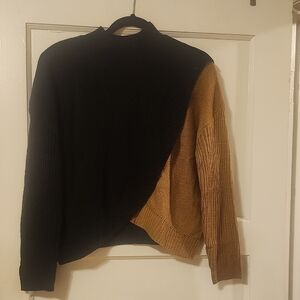 Two-Tone Black and Camel Knit Sweater